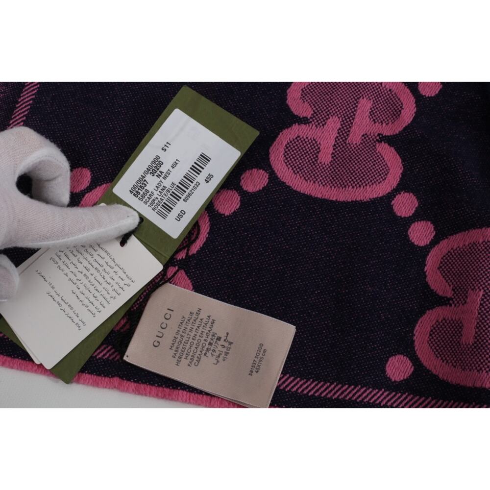 GUCCI Wool GG Monogram Scarf Salmon Pink Lady Nest Lux Designer Wrap Italy - Picture 9 of 16